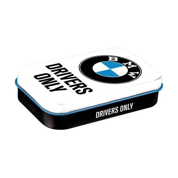 Nostalgic-Art 82110 – BMW – Drivers Only, boîte à pilules XL, boîte à bonbon, métal avec dragees de menthe poivrée