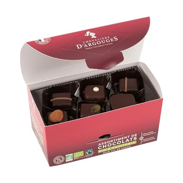CHEVALIERS DARGOUGES Maîtres Chocolatiers Français - Assortiment de chocolats noir 72% Bio/Équitable - Ballotin Dégustation 