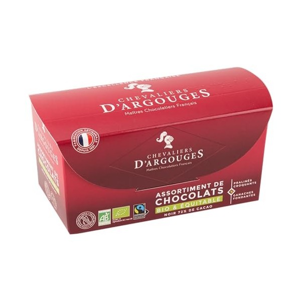 CHEVALIERS DARGOUGES Maîtres Chocolatiers Français - Assortiment de chocolats noir 72% Bio/Équitable - Ballotin Dégustation 