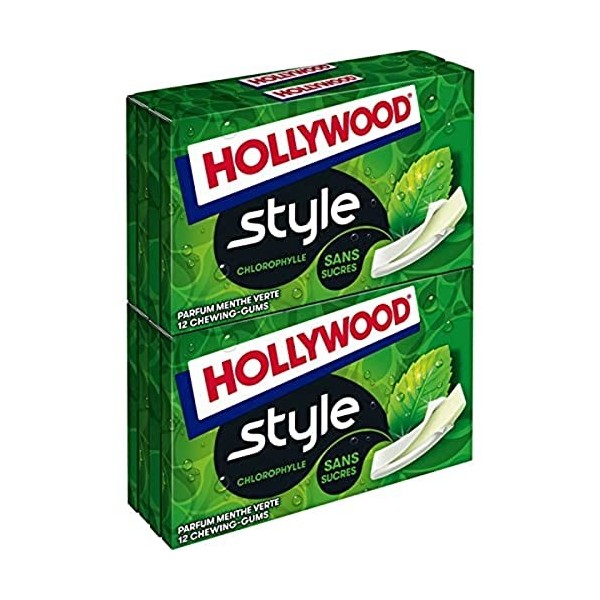 Hollywood Chewing-gums style chlorophylle, parfum menthe verte, sans sucre - Les 4 paquets