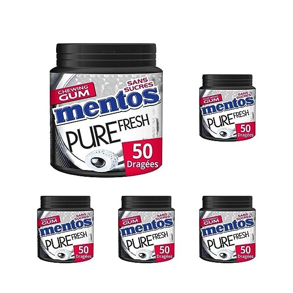 Mentos Chewing-Gum Mentos Pure Fresh Menthe Réglisse au Thé Vert Chewing-Gum Sans Sucres, 50 Dragées, 100g & Chewing-Gum Ment