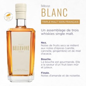 BELLEVOYE Blanc - Whisky Triple Malt - Médaille d’or Concours Agricole de Paris 2022 - Français - 40 % Alcool - Origine : 100