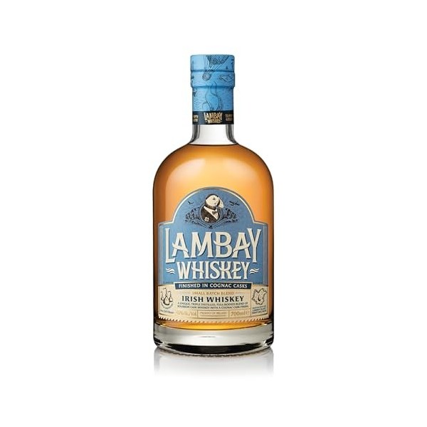 LAMBAY WHISKEY, Small Batch Blend, Whisky Irlandais Triplement Distillé, Fruité & Non Tourbé, 40° 70cl