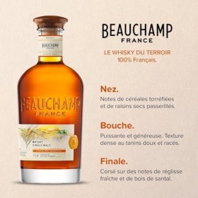 BEAUCHAMP - Whisky Single Malt – Médaille d’or au World Whiskies Awards 2024 - Whisky Français - Origine : France - 46% Alcoo