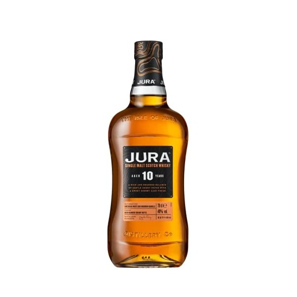 JURA - 10 ans - Whisky Single Malt - Notes de Chocolat Noir & Café Moulu - Origine : Écosse/Jura - 40% Alcool - 70 cl