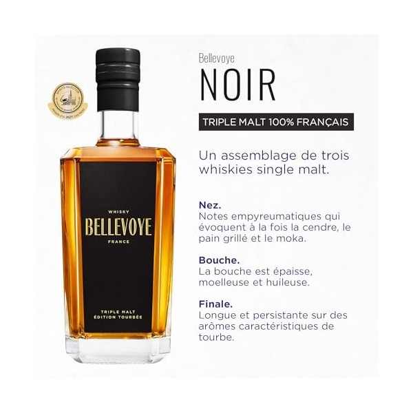 BELLEVOYE Noir - Whisky Triple Malt - Médaille d’or Concours Mondial de Bruxelles 2018, 2019, 2020, 2021 - Whisky Tourbé Fran