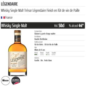Whisky Single Malt Trésor Légendaire Finish en fût de vin de Paille - Origine France - 50cl