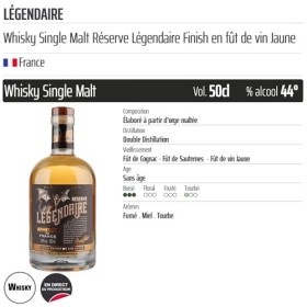 Whisky Single Malt Réserve Légendaire Finish en fût de vin Jaune - Origine France - 50cl