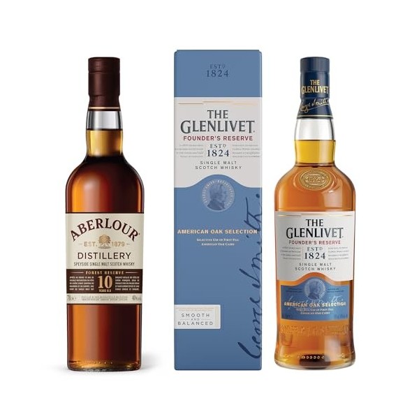 Lot de Whisky Ecossais Single Malt THE GLENLIVET Founders Reserve + ABERLOUR 10 ans Whisky Ecossais Single Malt - 40%, 70cl