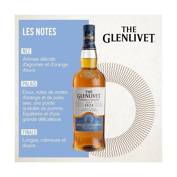 Lot de Whisky Ecossais Single Malt THE GLENLIVET Founders Reserve + ABERLOUR 10 ans Whisky Ecossais Single Malt - 40%, 70cl