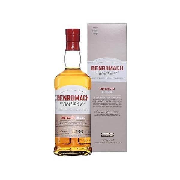 BENROMACH - Organic - Single Malt Whisky - Origine : Ecosse/Speyside - Notes de Vanille, Pomme & Caramel - A servir sur glace
