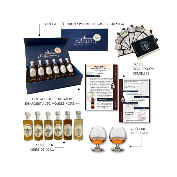 Coffret Dégustation Whisky Du Monde Premium 6 x 40ml - En Solo Ou En Duo - Whisky Single Malt, Blended, Cask Finish, Irish Wh