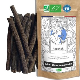 Ascenbio ✿ Bâtons de réglisse BIO Origine EU ✿ 100 g ✿ Préparé et conditionné en France ✿ Emballage biodégradable