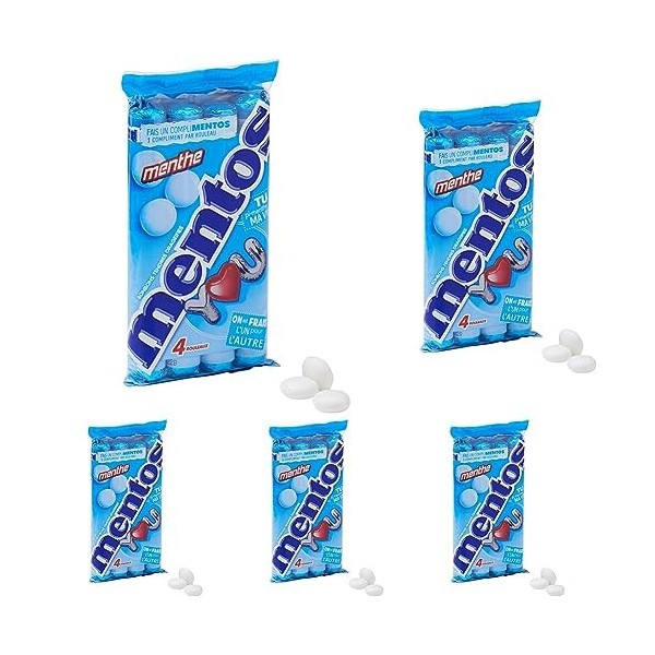 Mentos - Pack de 4 Rouleaux Bonbons à La Menthe, Tendres Et Croquants- 152g Lot de 5