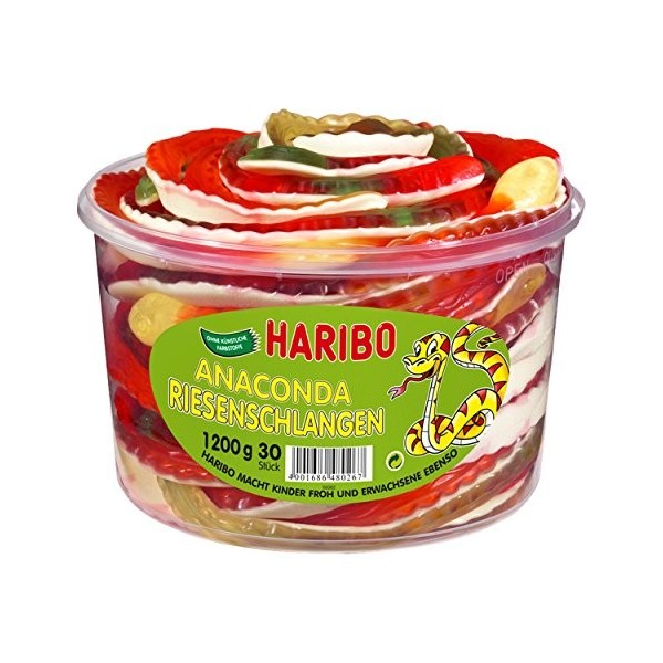 Haribo Anaconda Boas, Bonbons Gélifiés et Guimauve, Fruité, 30 Pièces, 1 Boîte de 1200 gr