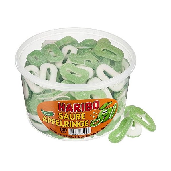 Haribo - Bonbons acidulés en danneaux goût pomme - 150 par boîte