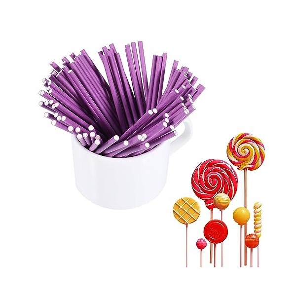 100 BâTonnets de Sucettes, BâTonnets de Sucettes ColoréEs de 4 Pouces, BâTonnets de Sucette pour Bonbons, Chocolat Sucré, Fab