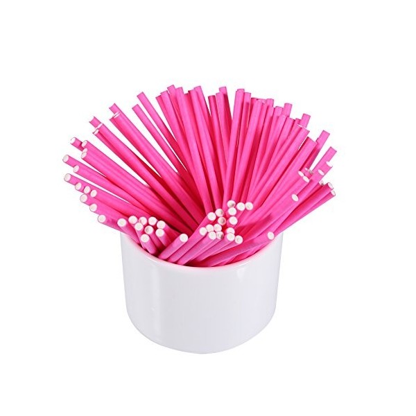 Yctze Bâtons de sucettes, 100 Pcs Bâtons de sucettes colorés 10cm Bâtons de sucettes Roses Bâtons de sucettes pour Bonbons Ch
