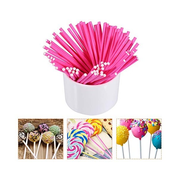 Yctze Bâtons de sucettes, 100 Pcs Bâtons de sucettes colorés 10cm Bâtons de sucettes Roses Bâtons de sucettes pour Bonbons Ch