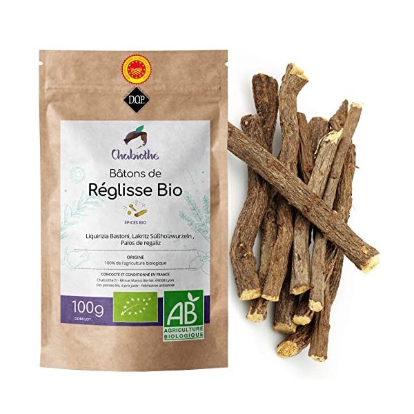 Chabiothé - bâtons de réglisse BIO 100g - IGP Italie, Calabre - sachet biodégradable - minimum 10 bâtons