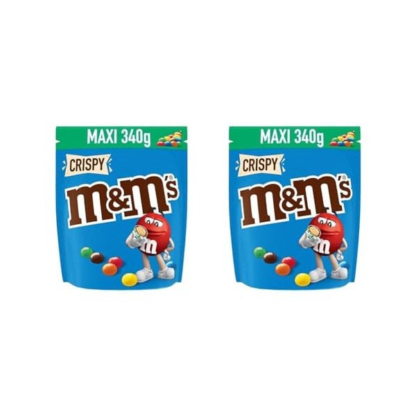 M&MS CRISPY - Bonbons chocolat au lait et riz soufflé - Sachet de 340g Lot de 2 
