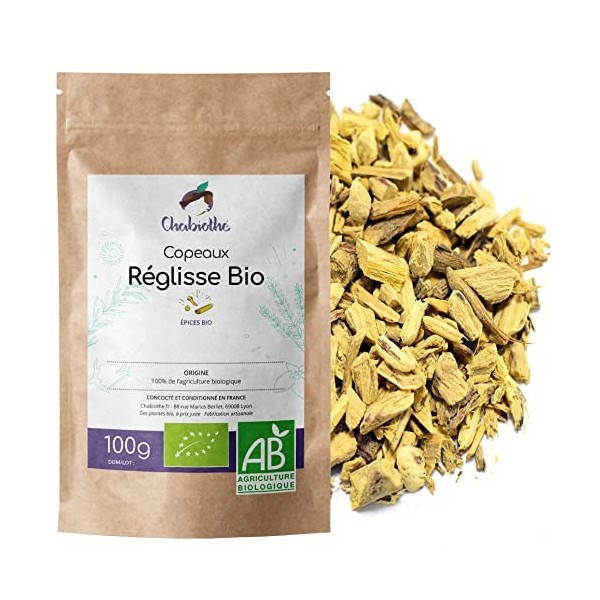 Chabiothé - Réglisse Bio - copeaux de bâtons de réglisse 100g - sachet biodégradable