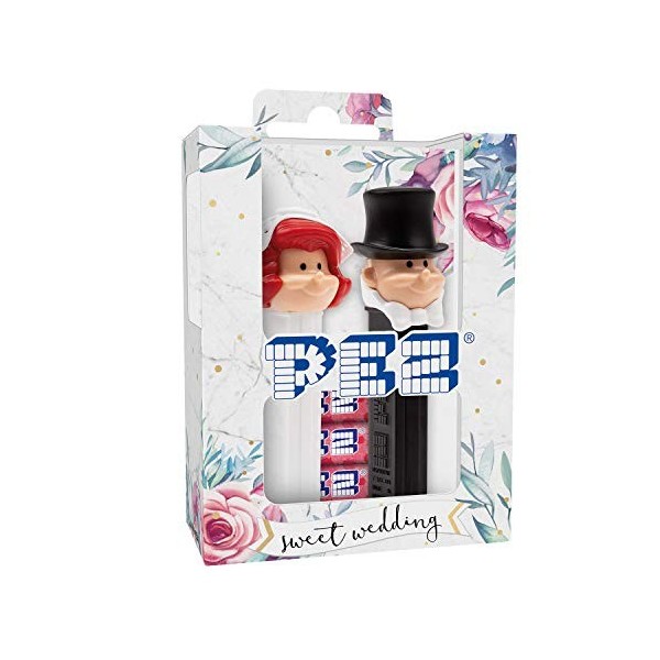 PEZ - Twinpack licence Mariage Bride & Groom-Combinaison unique de 2 distributeurs et de bonbons aux goûts Lychee -Contient 2