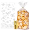 Kiiwah 50 Sacs à Biscuits de Noël, Sachets de Bonbons Friandises Cellophane Transparents Flocon, Cadeaux Pochette avec Cravat