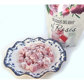 Bonbons parfumés à la rose Lokum avec pétales de rose de Damas
