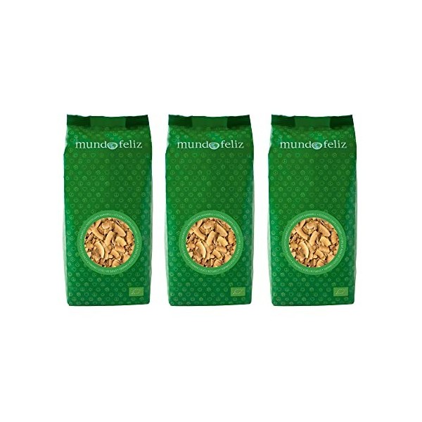 Mundo Feliz - Chips de noix de coco bio, grillées et caramélisées, 3 x 200 g