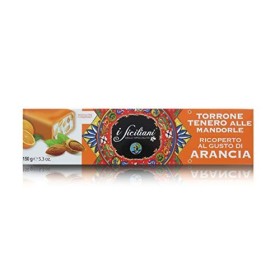 Barre de Nougat Tendre aux Amandes, Glaçage au Orange, Produit en Italie, 150 Grammes