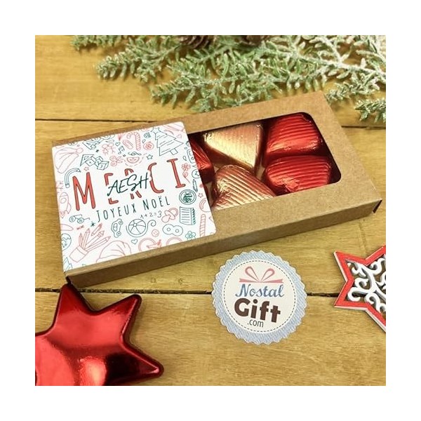 NostalGift.com - Joyeux noël - Cœurs "Merci AESH" au chocolat au lait et chocolat noir praliné
