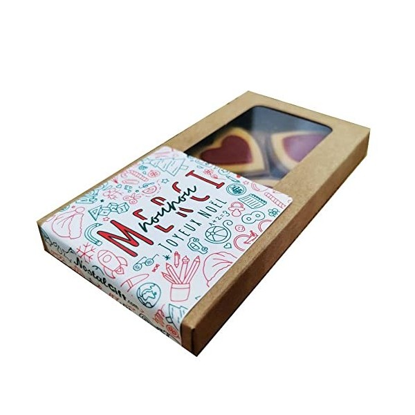 NostalGift.com - Joyeux noël - Cœurs "merci nounou" au chocolat au lait rouge et blanc