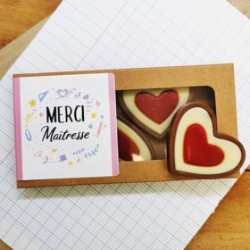 NostalGift.com - Cœurs "Merci maîtresse" au chocolat au lait rouge et blanc x4