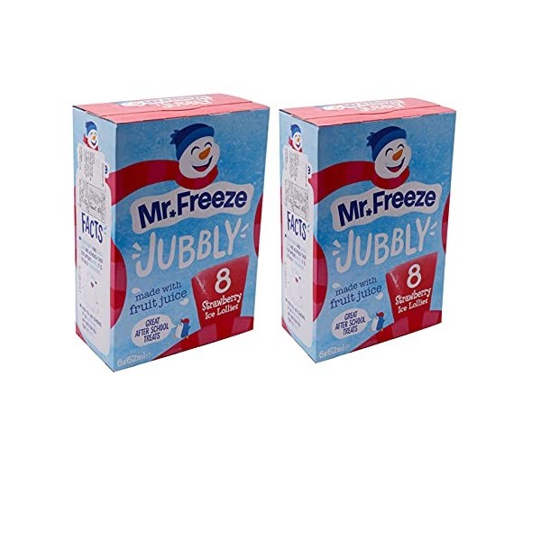 Mr Freeze Jubbly Lot de 2 sucettes glacées aux arômes naturels Fraise 16 x 62 ml
