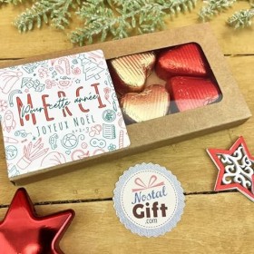 NostalGift.com - Joyeux noël - Cœurs "Merci pour cette année" au chocolat au lait et chocolat noir praliné