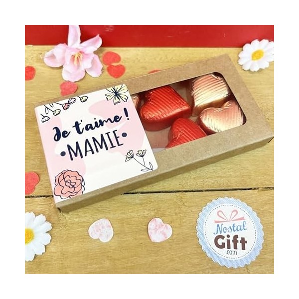 NostalGift.com - Cœurs "Je taime Mamie" au chocolat au lait et chocolat noir praliné