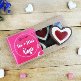 NostalGift.com - Coeur "Toi + Moi" au chocolat au lait rouge et blanc x4
