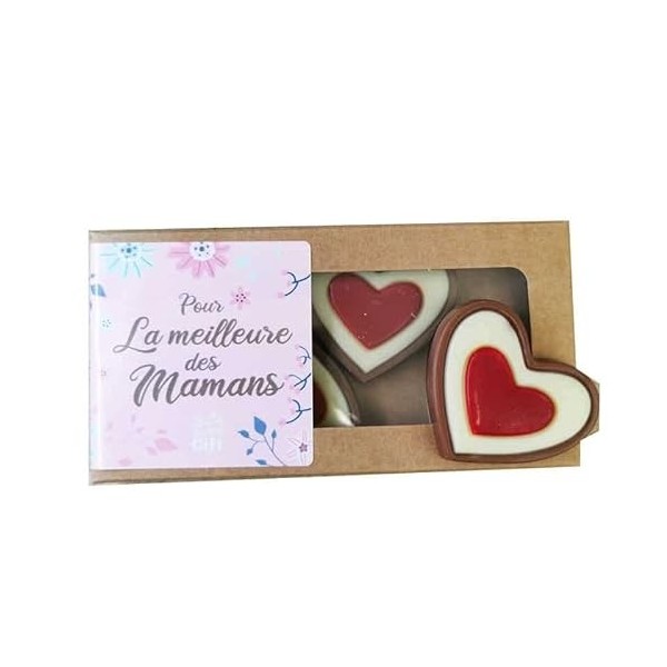 NostalGift.com - Cœurs "Pour la meilleure des mamans" au chocolat au lait rouge et blanc x4