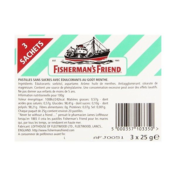 Fishermans Friend Menthe 3 sachets de 25g