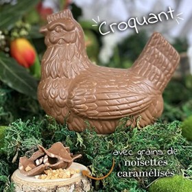 Moulage chocolat PAQUES LA POULE JOSEFINE chocolat lait éclats de noisettes170g - chocolat de Pâques - Fabrication 100 % arti
