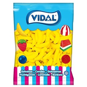 Vidal Gaines, Bananes géantes Sucre, Caramel en caoutchouc en forme de banane et couleur jaune recouvert de sucre. Sac de 1 k