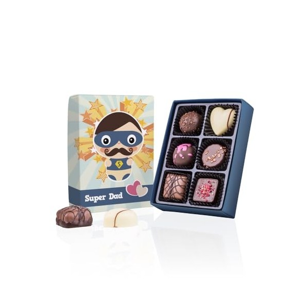 Boite de chocolats pour Papa - Super Dad | 6 Chocolats | Assortiment | Cadeau | Offrir | Papa | Premium | Boite | Dad | Pâque