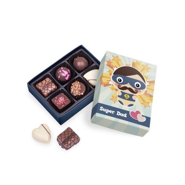 Boite de chocolats pour Papa - Super Dad | 6 Chocolats | Assortiment | Cadeau | Offrir | Papa | Premium | Boite | Dad | Pâque
