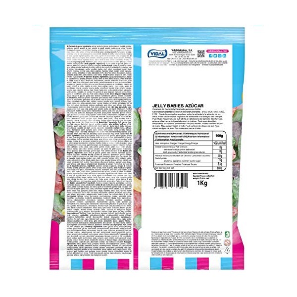 Vidal - Jelly Babies Sucre - Bonbons en caoutchouc, Mélange de fruits, 1000 grammes