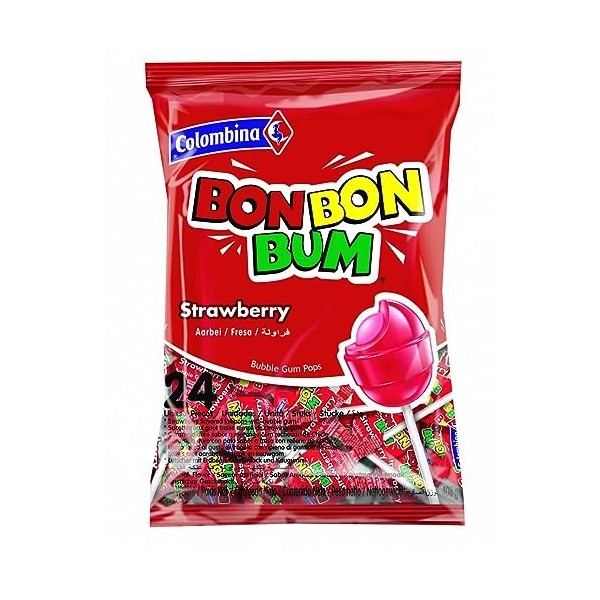 Bon Bon Bum Bubble Gum Sac Fraise - Pack de 24 unités -Colombine