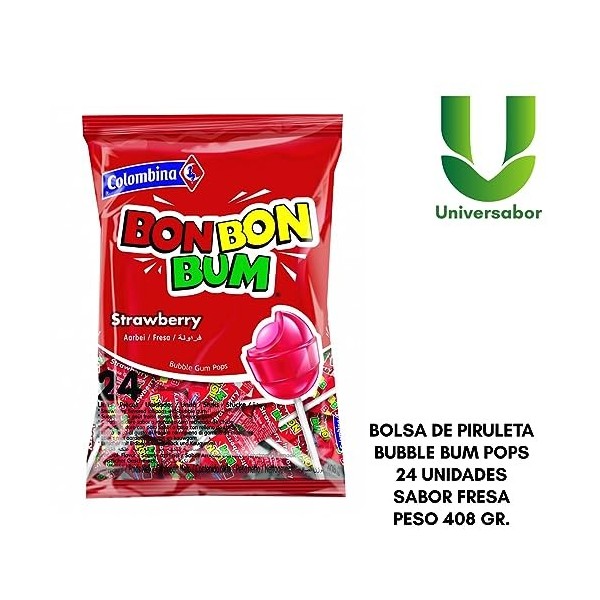 Bon Bon Bum Bubble Gum Sac Fraise - Pack de 24 unités -Colombine