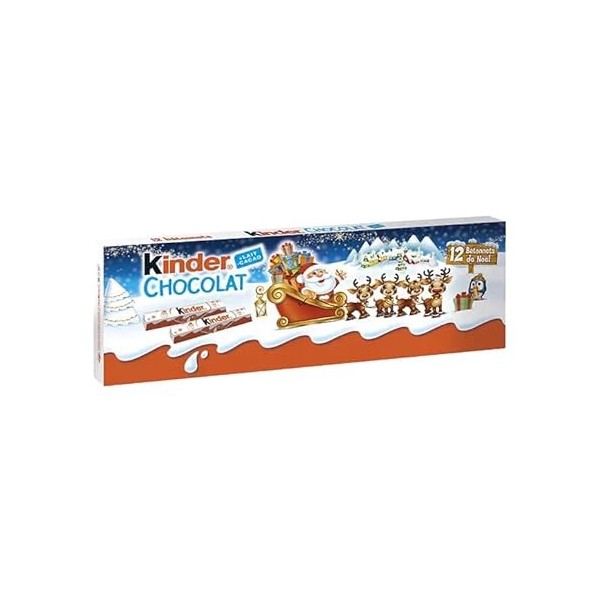KINDER Chocolat - Barres chocolatées fourrées au lait paquet de 12 barres 150g Edition spéciale de Noël - Le paquet.
