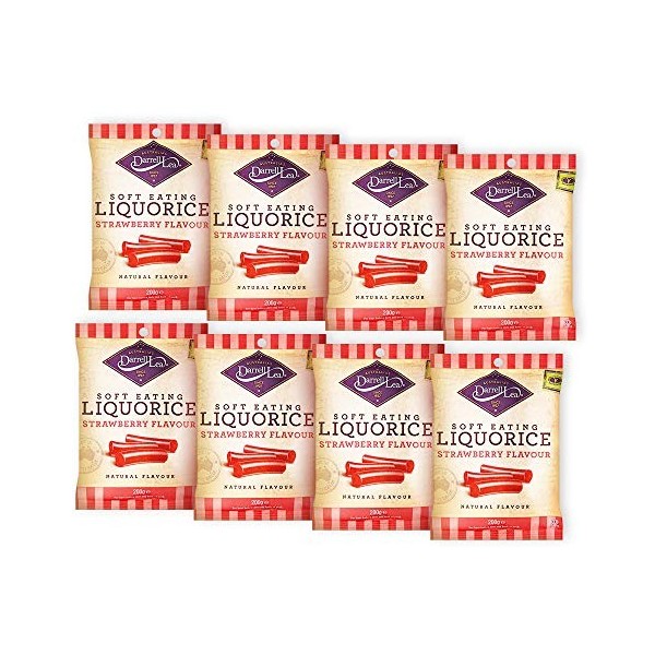 Darrell Lea Réglisse Douce à la Fraise 200&nbsp;g - Lot de 8