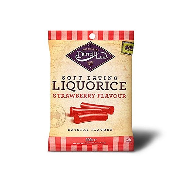 Darrell Lea Réglisse Douce à la Fraise 200&nbsp;g - Lot de 8